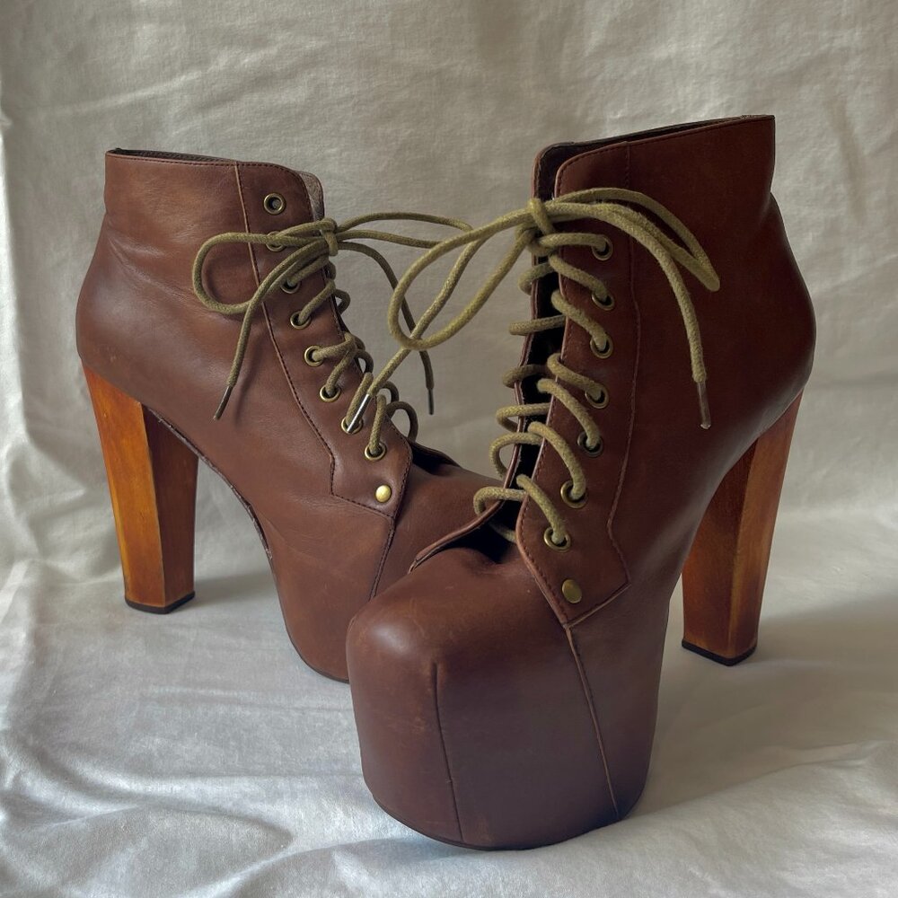 Jeffery Campbell Brown Leather Lita Platform Booties